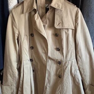 Classic Tan Double-Breasted Peplum Trench Coat with belt